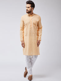 SOJANYA Men Peach-Coloured Solid Straight Kurta