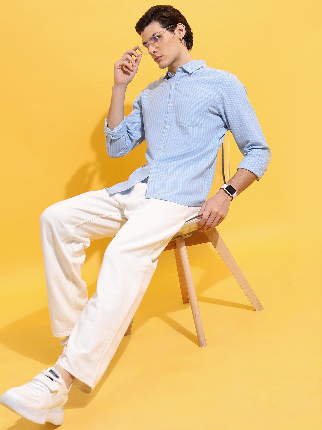 HIGHLANDER Men Blue Slim Fit Opaque Striped Casual Shirt