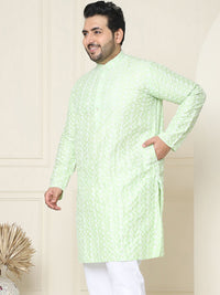 SOJANYA PLUS Men Sea Green & White Chikankari Embroidered Kurta