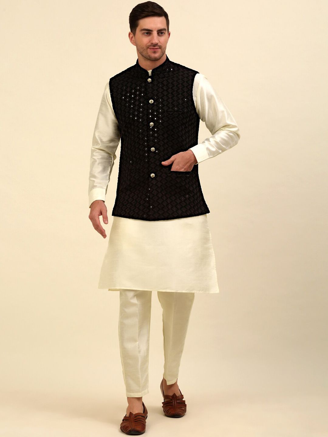 Anouk Black Embroidered Sequinned Nehru Jacket