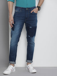The Indian Garage Co Men Blue Mildly Distressed Light Fade Stretchable Jeans