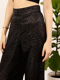 STREET 9 Women Black Textured Relaxed Straight Fit High-Rise Trousers