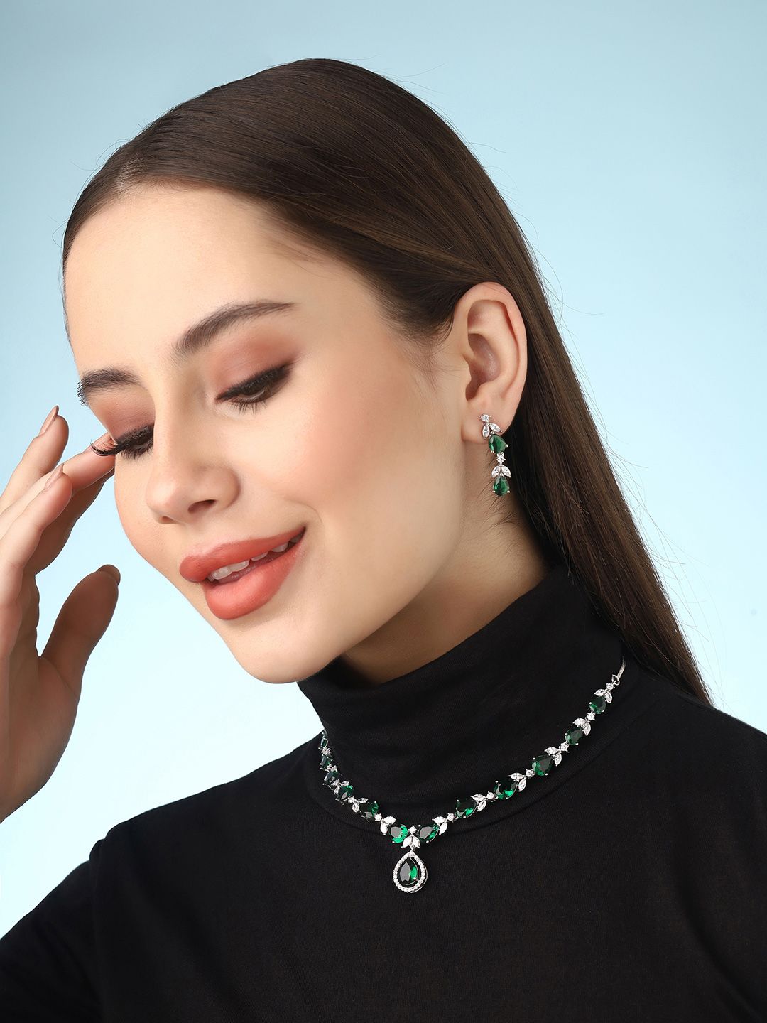 Priyaasi Silver-Plated AD-Studded Jewellery Set