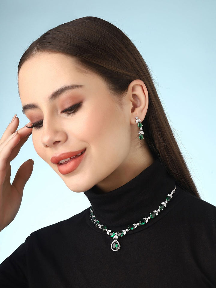 Priyaasi Silver-Plated AD-Studded Jewellery Set