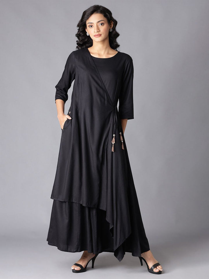 W Black Solid Maxi Dress