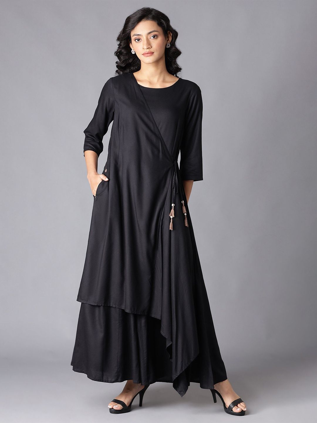 W Black Solid Maxi Dress