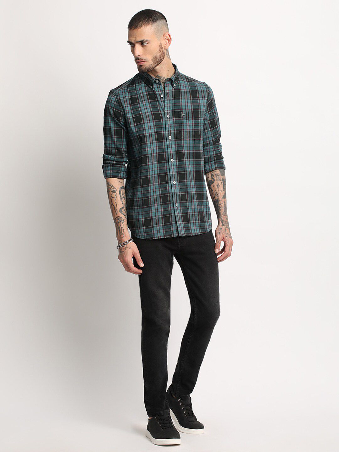 THE BEAR HOUSE Slim Fit Tartan Checks Opaque Checked Casual Shirt
