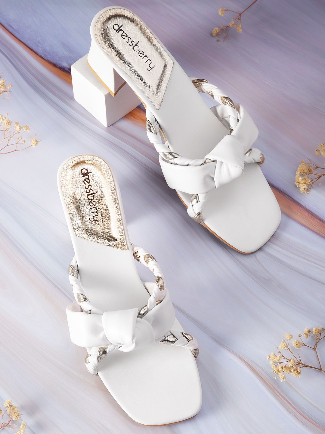 DressBerry Women Braided Block Heels with Knot Detail