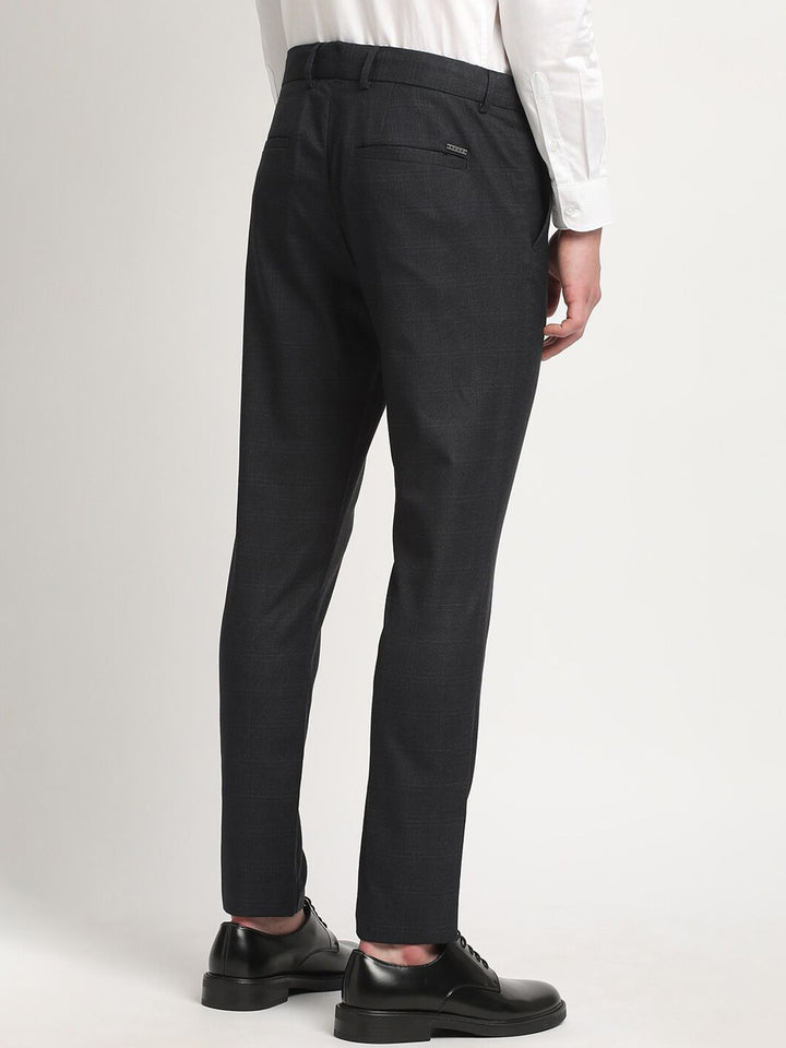 THE BEAR HOUSE Men Solid Checked Tapered Fit Mid-Rise Formal Trousers