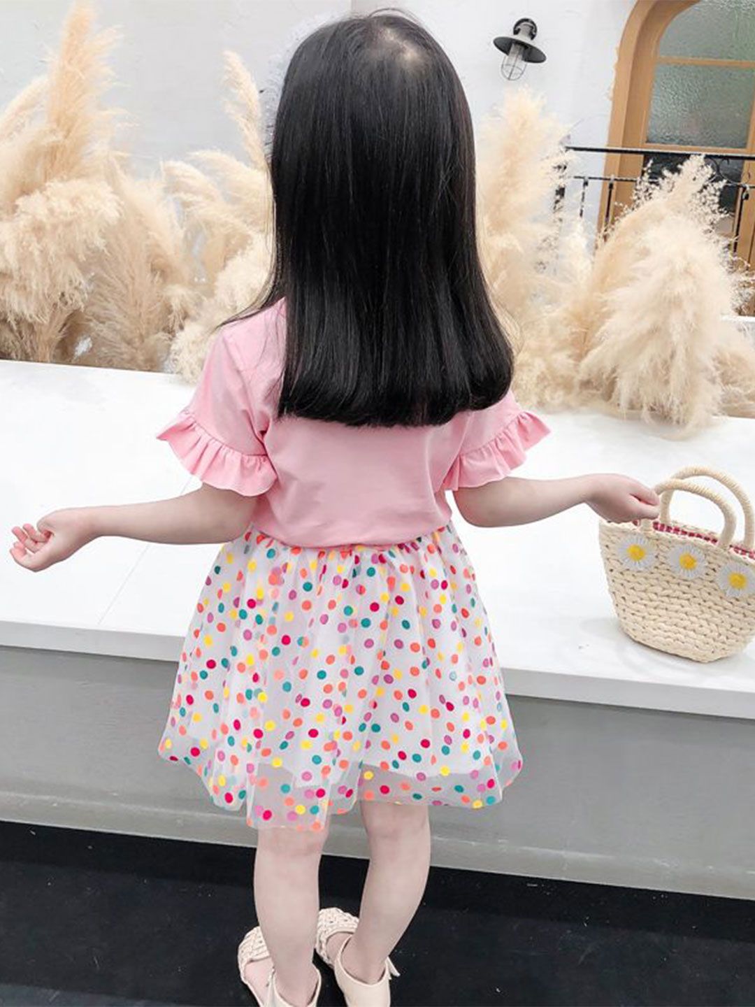 YK Girls Printed Round Neck Short Sleeves Pure Cotton Top With Skirt