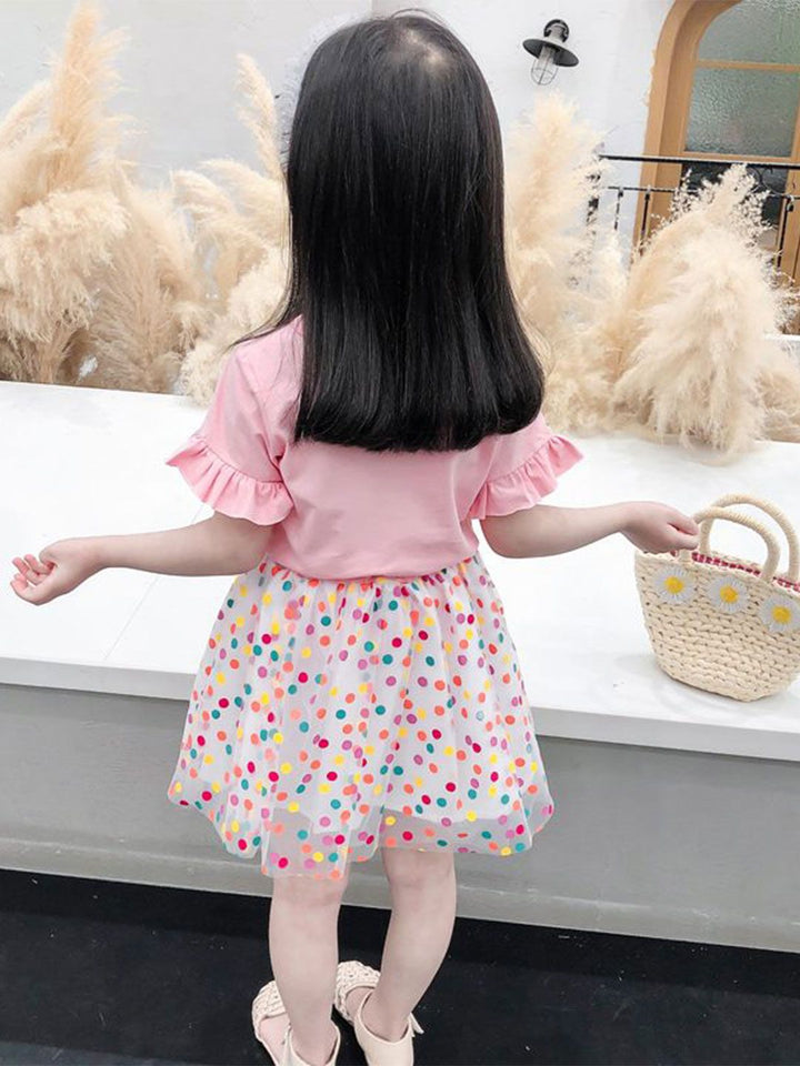 YK Girls Printed Round Neck Short Sleeves Pure Cotton Top With Skirt