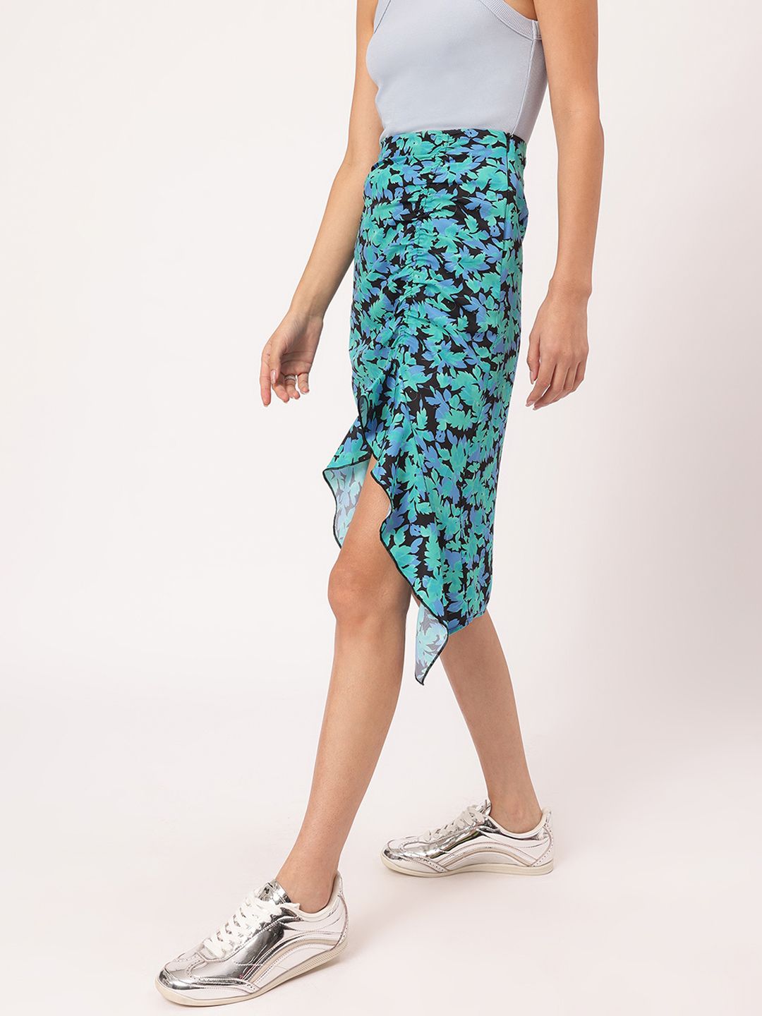 DressBerry Floral Ruched Straight Skirt