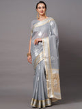 Saree mall Grey & Gold-Toned Woven Design Silk Blend Banarasi Sarees