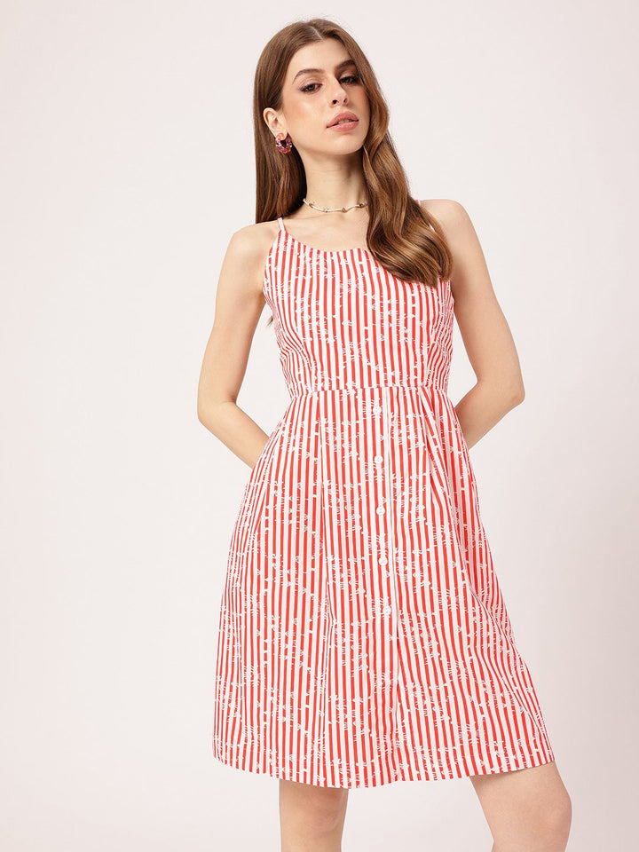 DressBerry Hot Stripes Strap Up Pleated A-Line Dress