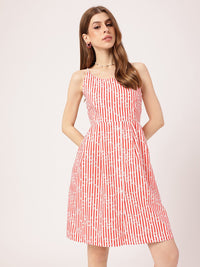 DressBerry Hot Stripes Strap Up Pleated A-Line Dress