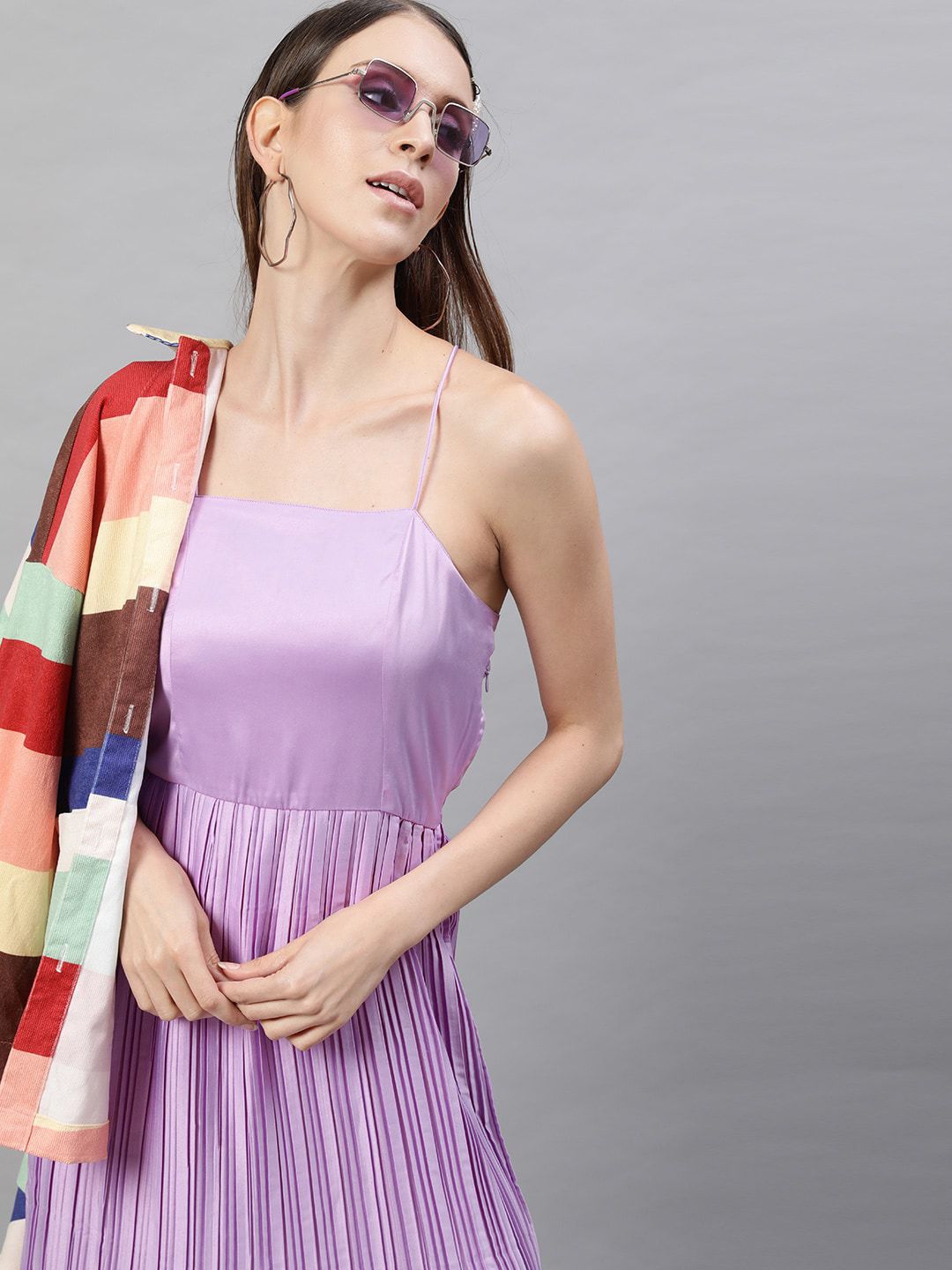 STREET 9 Lavender Satin A-Line Midi Dress