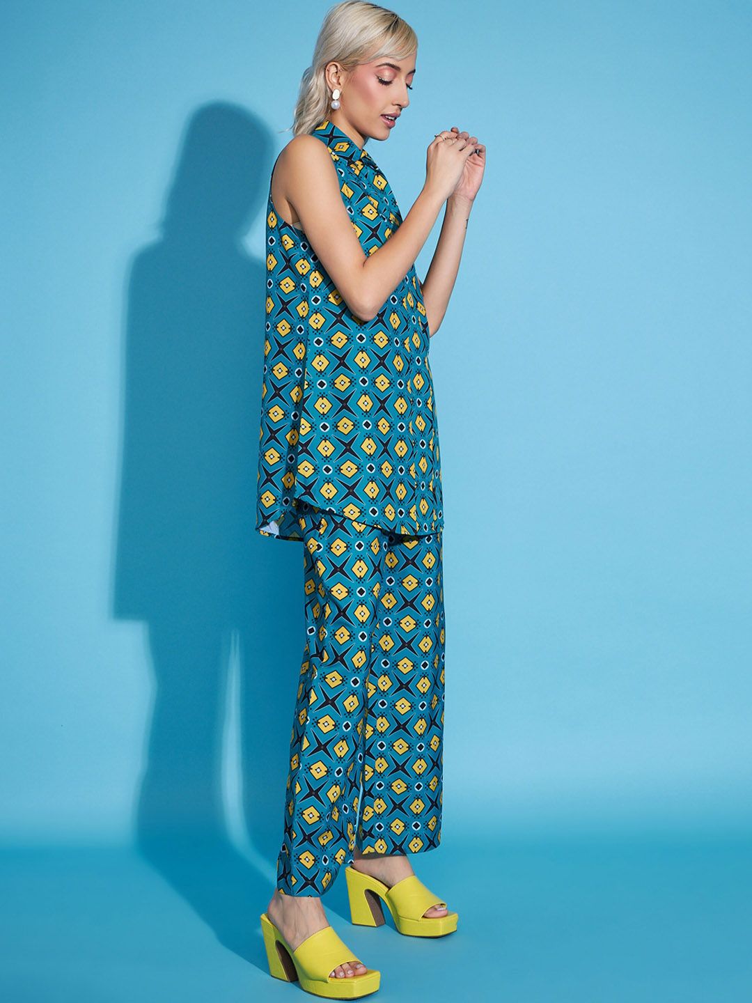 SASSAFRAS Teal Blue Printed Tunic & Trouser Co-Ords