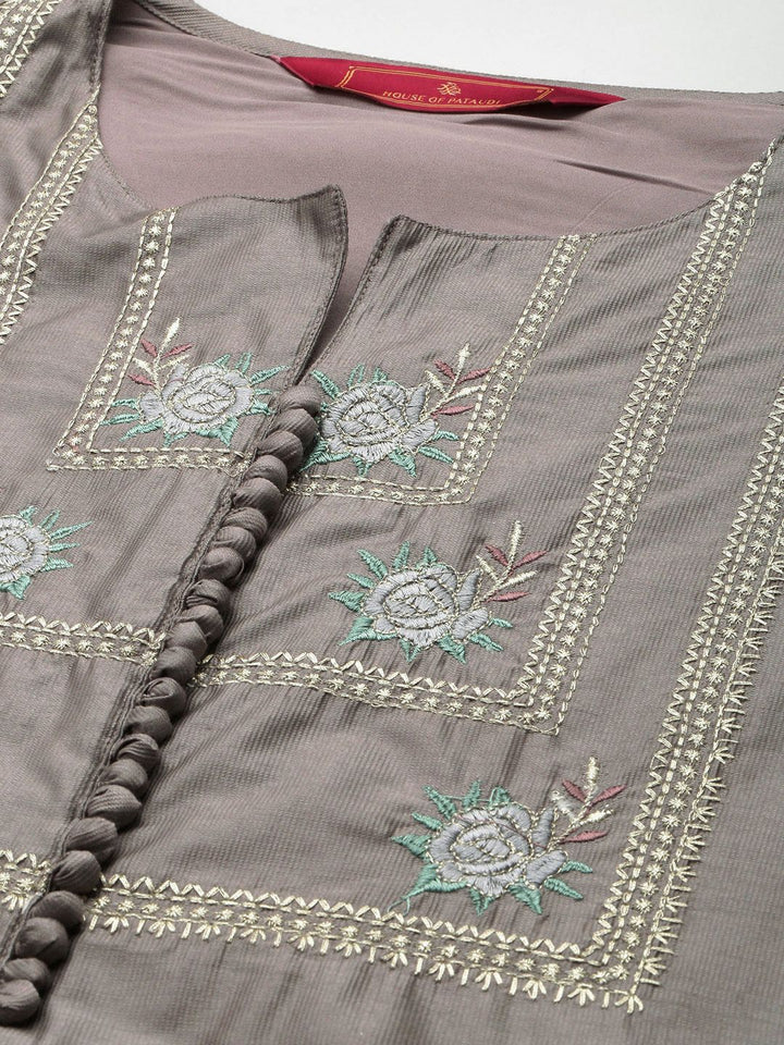 House of Pataudi Yoke Design Thread Work Jashn Kurta and Palazzos with Dupatta