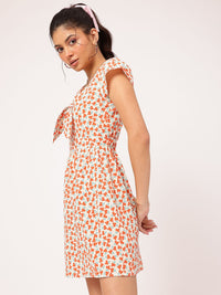 DressBerry Floral Printed Puff Sleeves Seersucker A-Line Dress