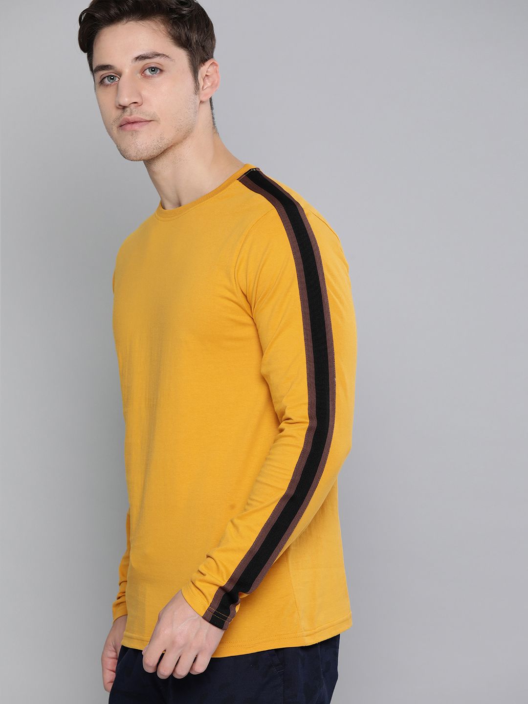 DILLINGER Men Mustard Yellow Pure Cotton T-shirt