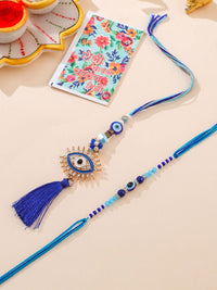 Set NVR 2 Batu &amp; Manik Tiruan Mata Jahat Biru Bhaiya Bhabhi Rakhi dengan Roli Chawal