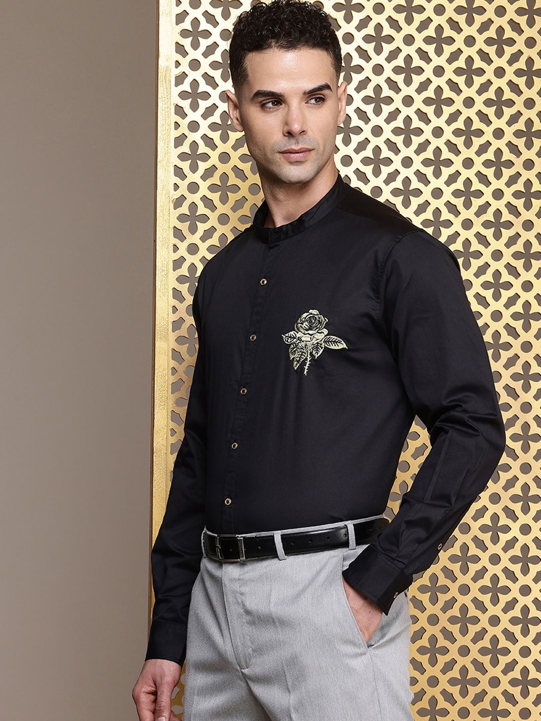 House of Pataudi Embroidered Detailed Pure Cotton Party Rozana Shirt