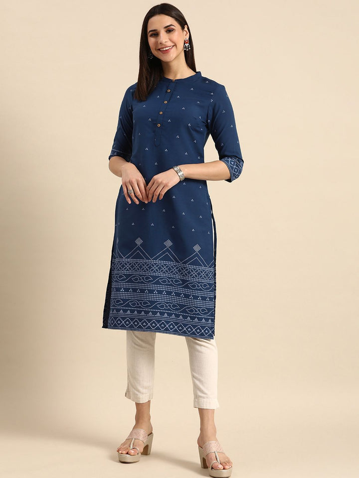 Anouk Women Mandarin Collar Bandhani Printed Indigo Kurta