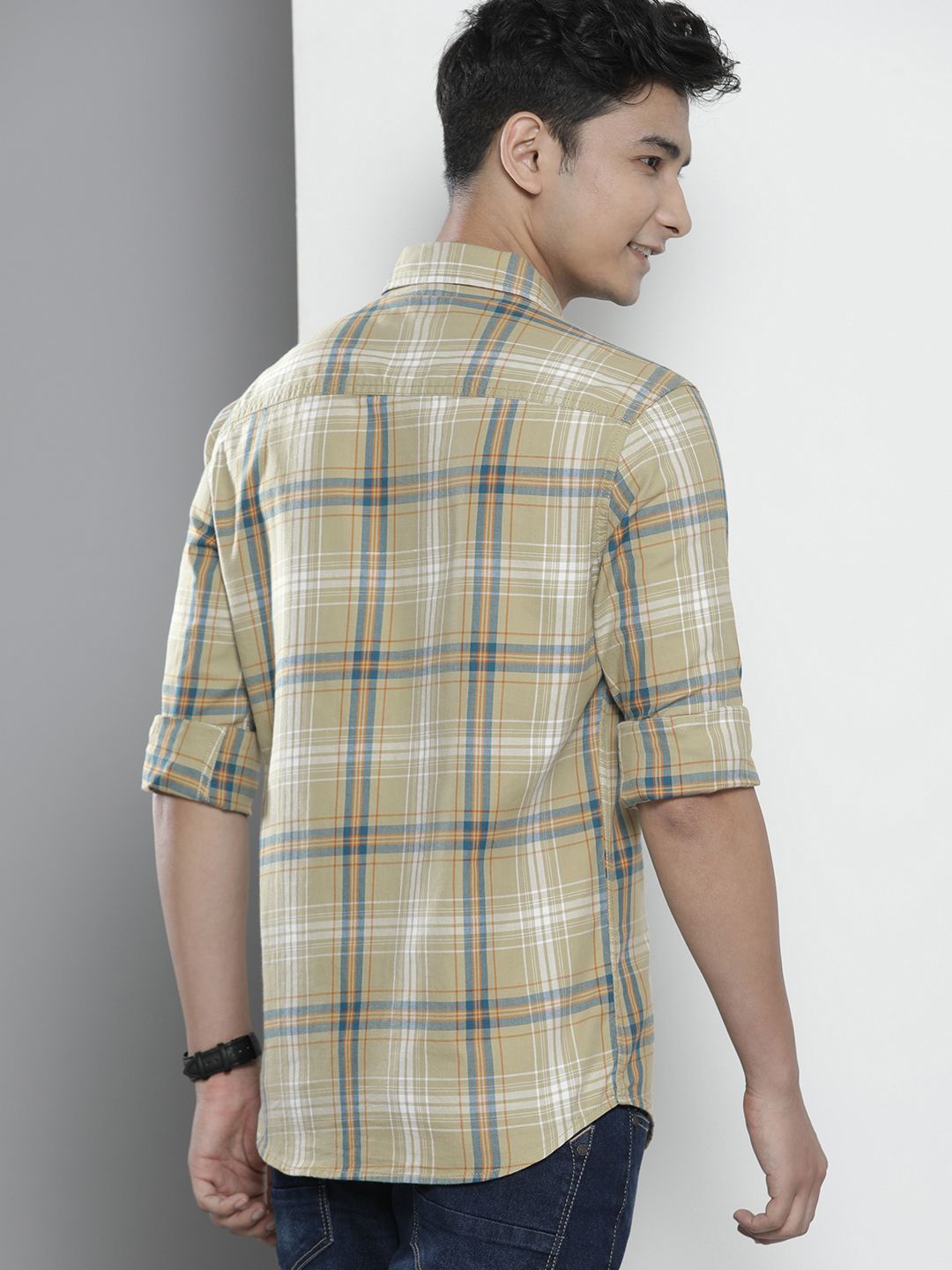 The Indian Garage Co Men Green Regular Fit Tartan Checks Opaque Checked Casual Shirt
