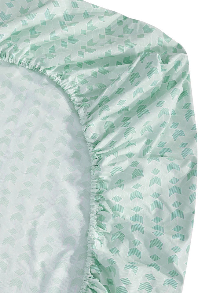 KLOTTHE Green & White Geometric Printed 300 TC Dilengkapi Cadar Bujang Dengan Sarung Bantal