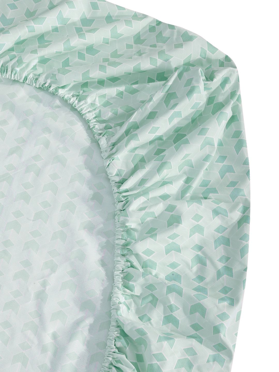 KLOTTHE Green & White Geometric Printed 300 TC Dilengkapi Cadar Bujang Dengan Sarung Bantal