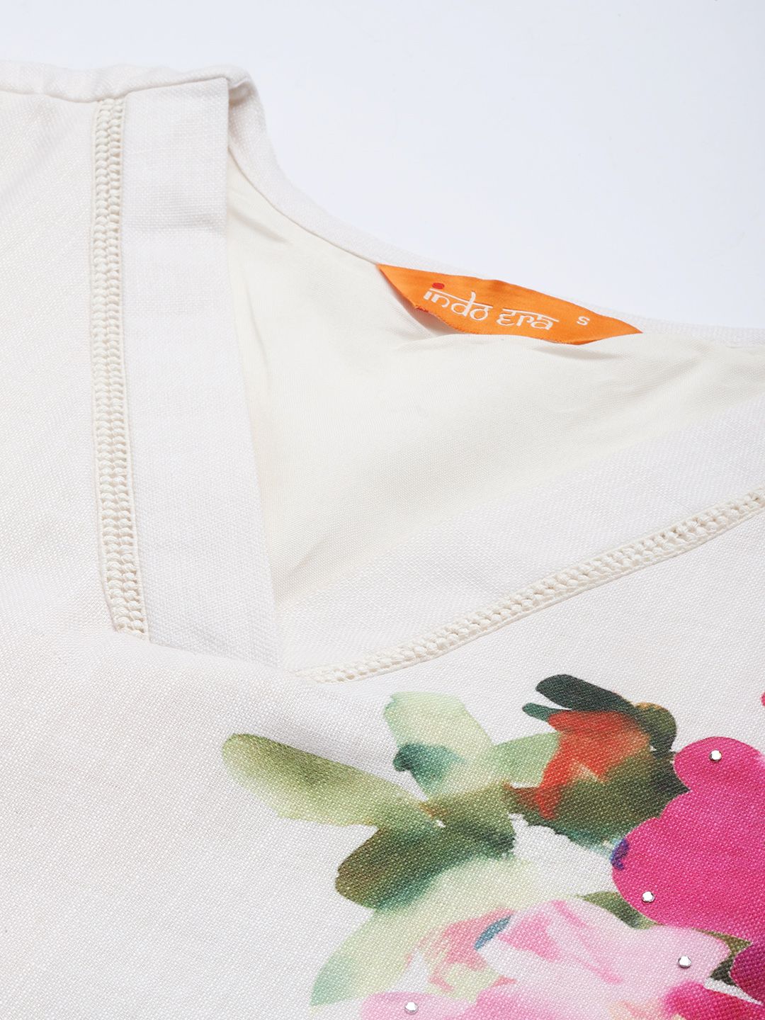 Indo Era Floral Printed Beads and Stones Linen Kurta with Trousers & With Dupatta
