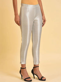 W Women Silver-Toned Comfort Slim Fit Cropped Trousers