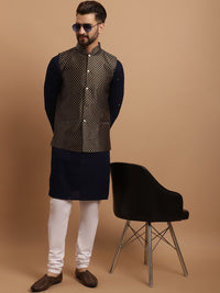 SOJANYA Etnik Sulam Labuci Kapas Tulen Kurta & Churidar Dengan Jaket Nehru