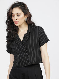 Tokyo Talkies Black Striped Shirt Style Top