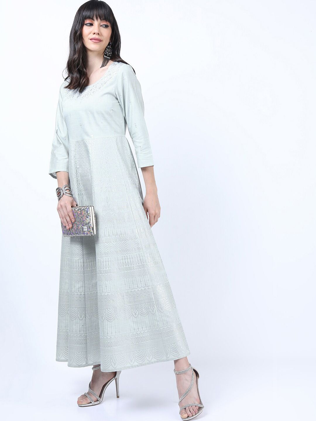 Vishudh Blue Floral Ethnic Maxi Dress