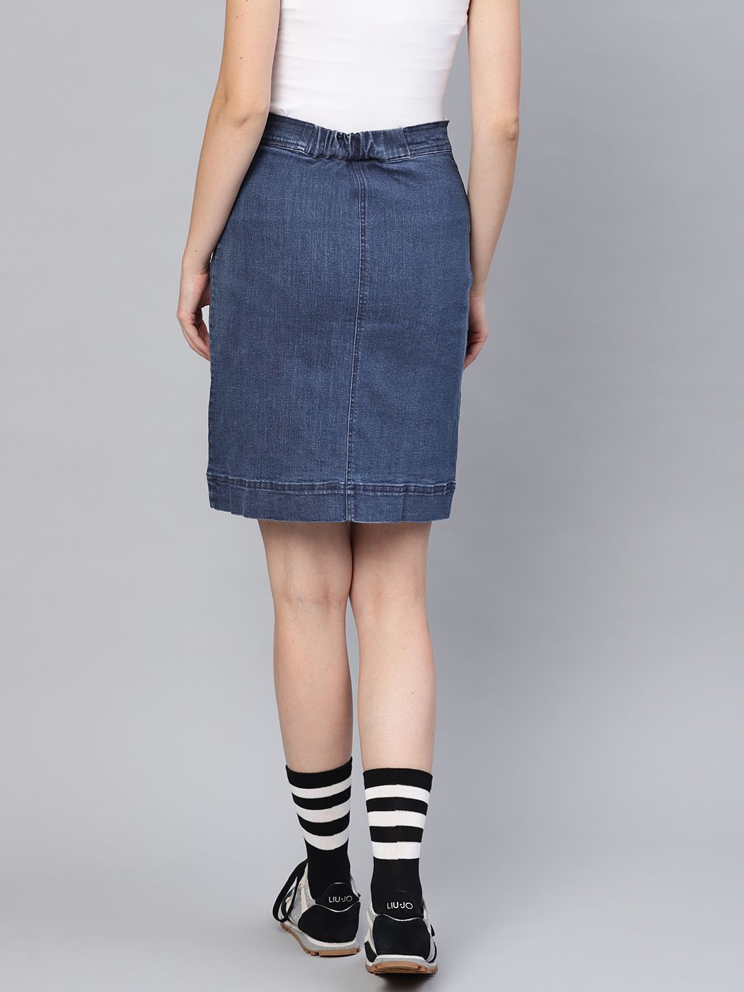 SASSAFRAS Women Blue Washed Denim A-Line Skirt