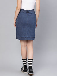 SASSAFRAS Women Blue Washed Denim A-Line Skirt