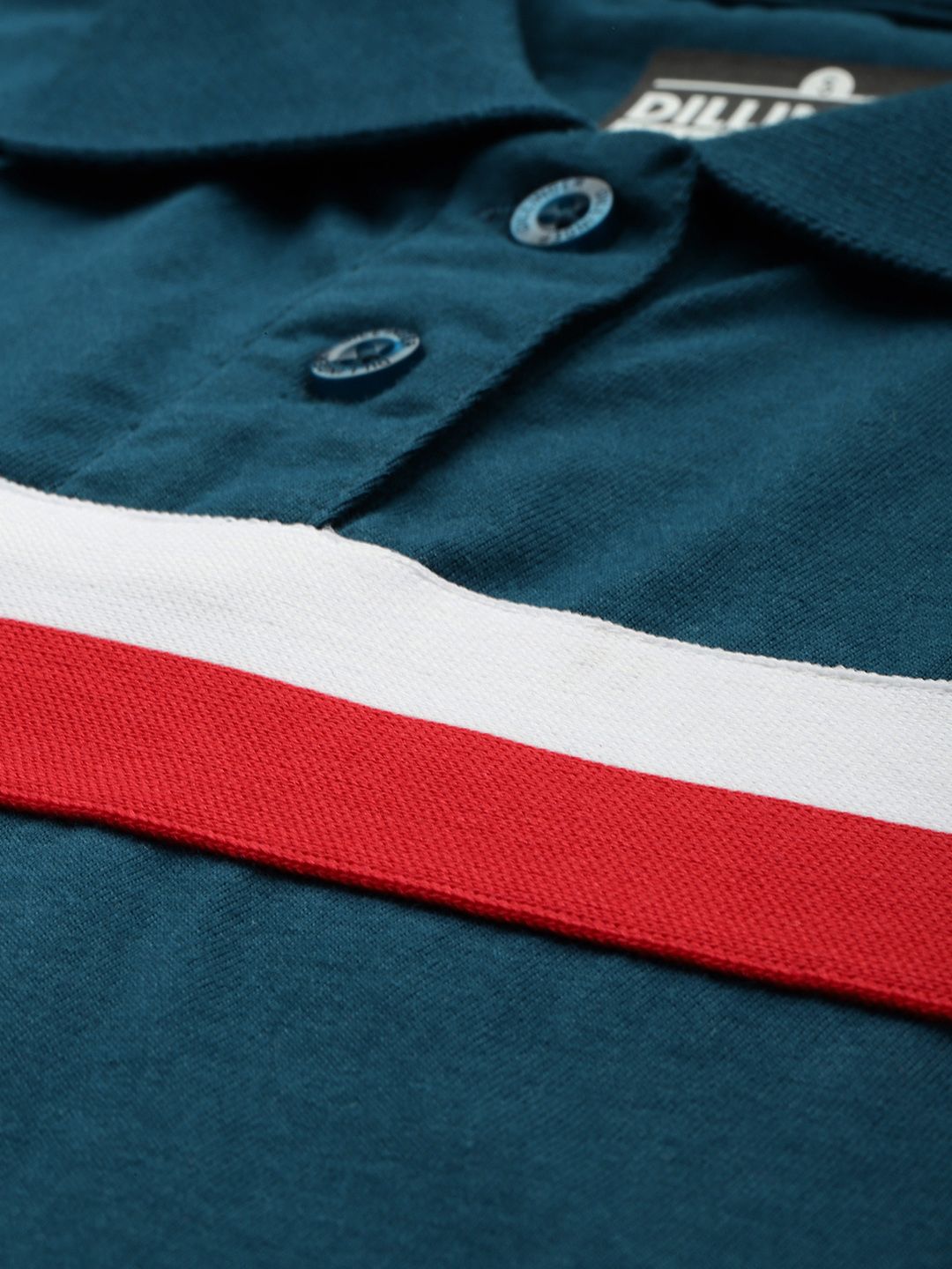 DILLINGER Striped Polo Collar Crop Pure Cotton T-shirt