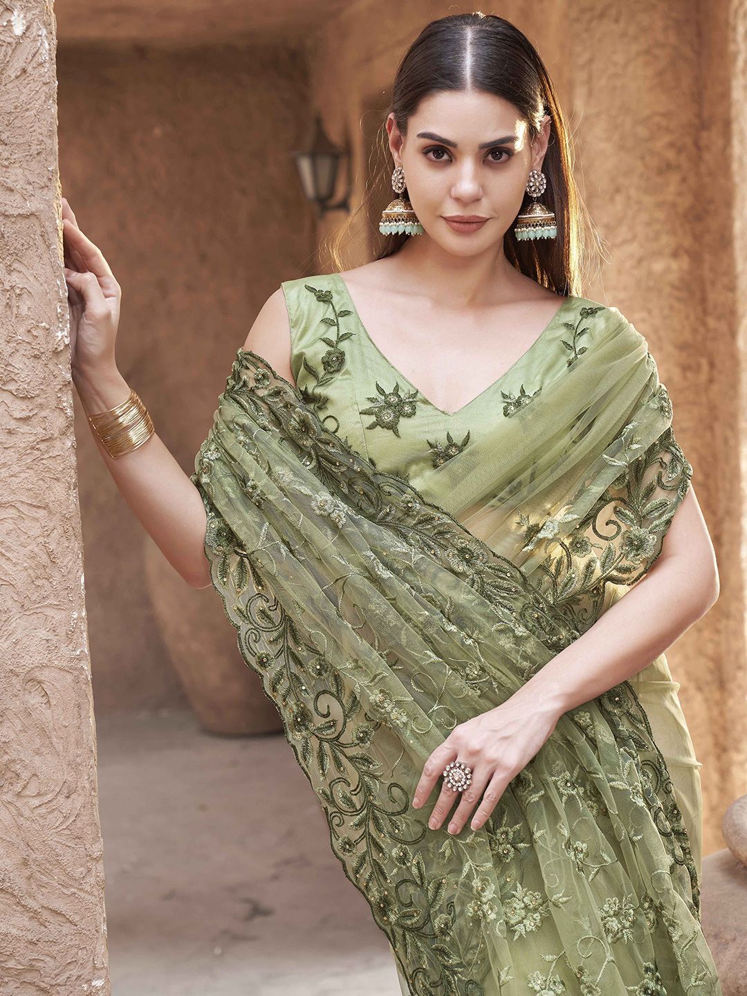 Tikhi Imli Net Embellished Embroidered Beads and Stones Saree