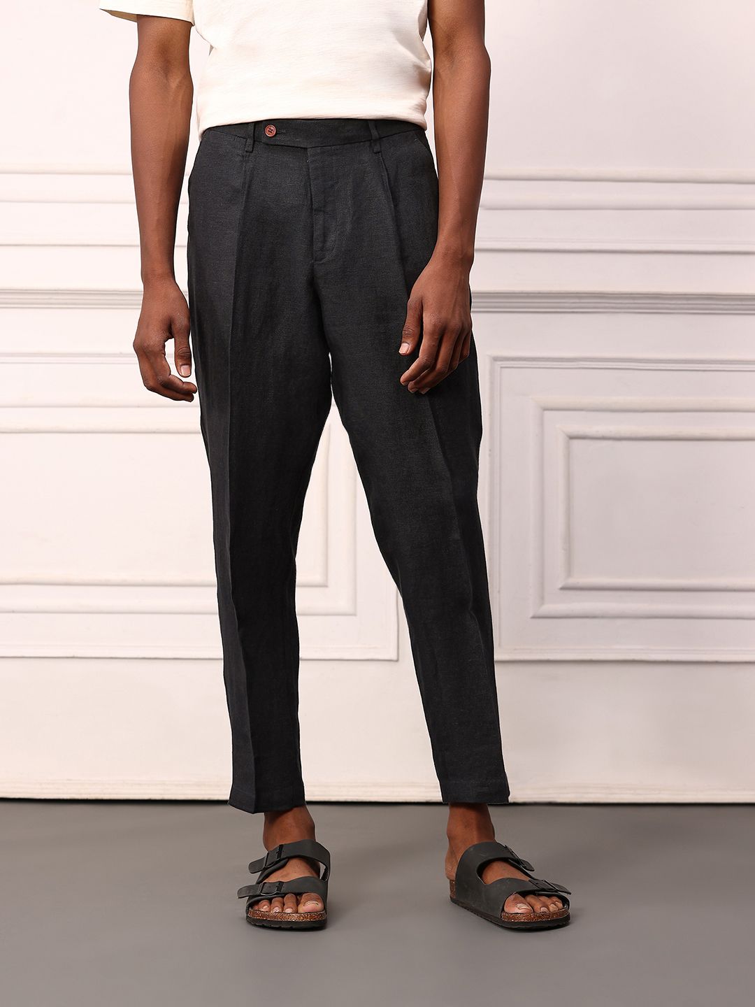 Mr Bowerbird Pure Linen Pleated Liberal fit Trousers With a Notepad