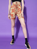 STREET 9 Women Rust Printed Slim Fit High-Rise Rapid Dry Cycling Shorts