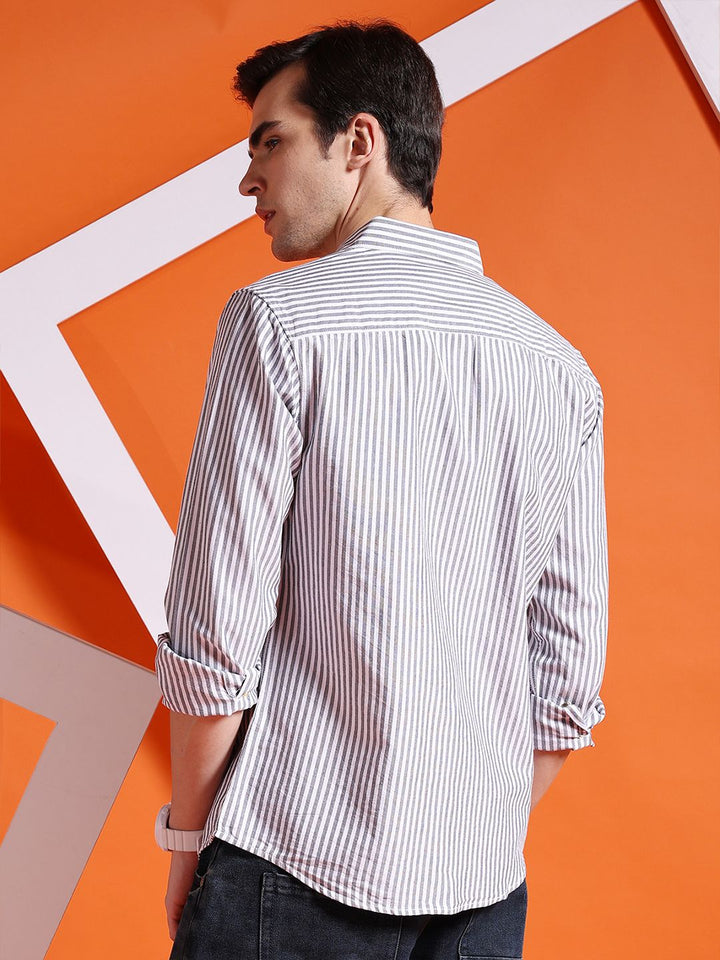 The Indian Garage Co Men Black Slim Fit Multi Stripes Striped Casual Shirt