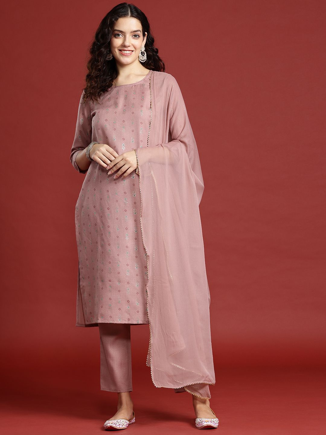 Anouk Ethnic Motifs Printed Regular Kurta with Trousers & Dupatta