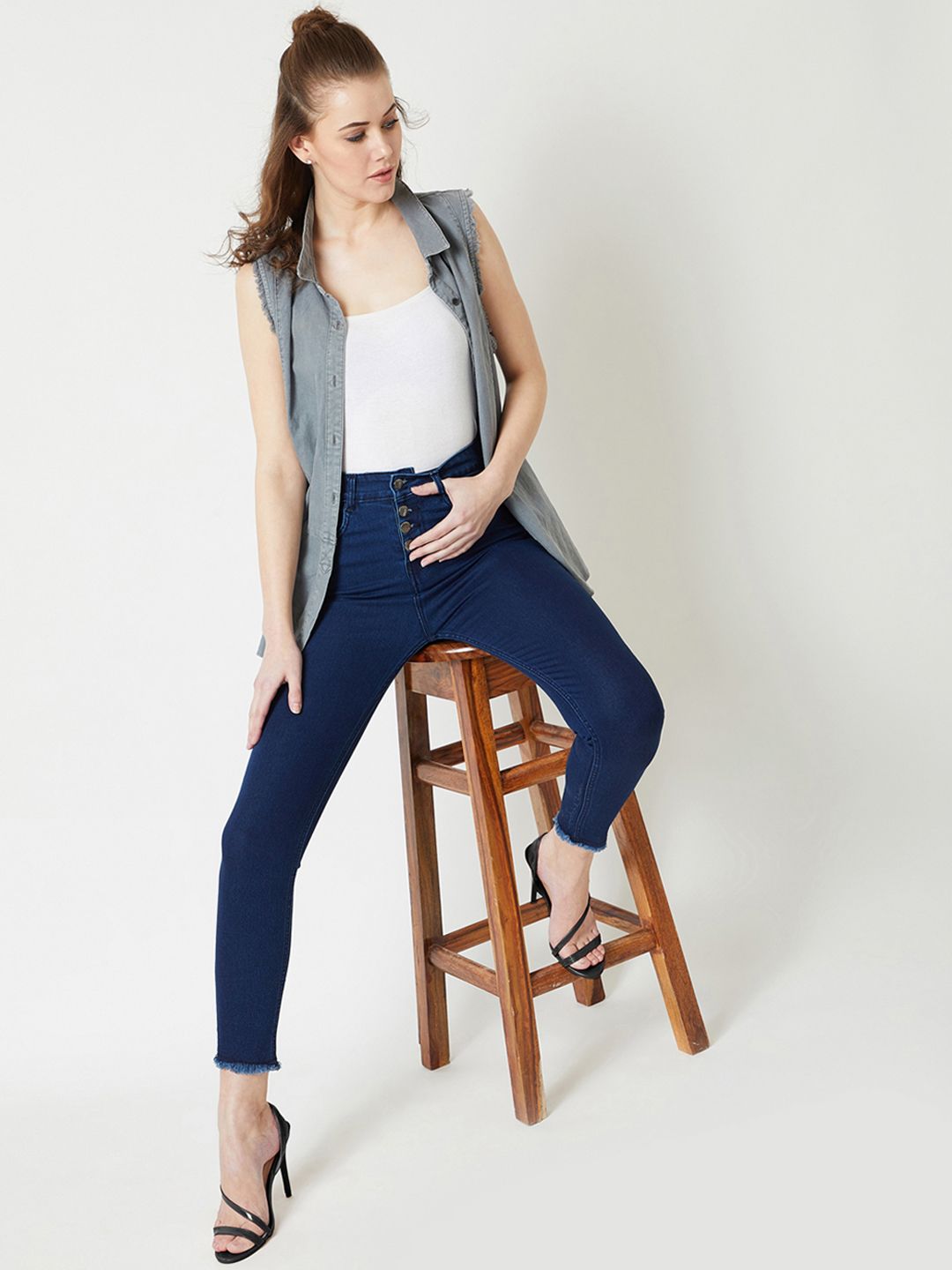 Miss Chase Women Navy Blue Skinny Fit High-Rise Clean Look Stretchable Jeans