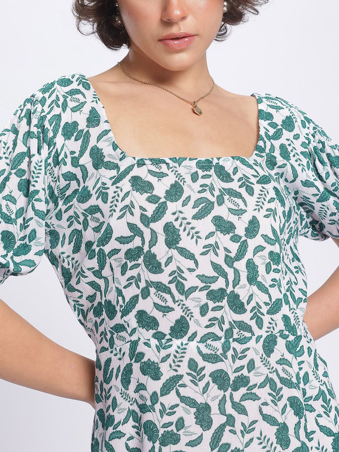 DressBerry Floral Fantasy Cut Out Detail Ruched Front Slit Midi Dress
