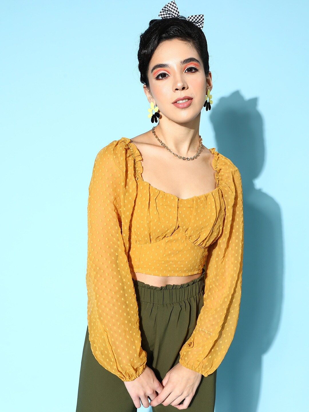 Berrylush Mustard Solid Once Upon a Sleeve Top