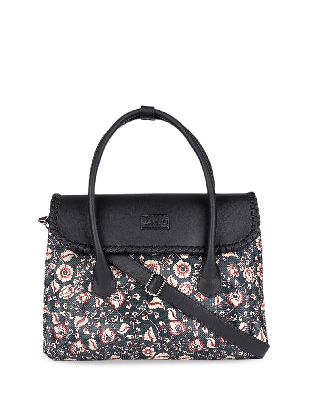 ZOUK Floral Printed Structured Jute Handheld Bag