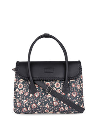 ZOUK Floral Printed Structured Jute Handheld Bag