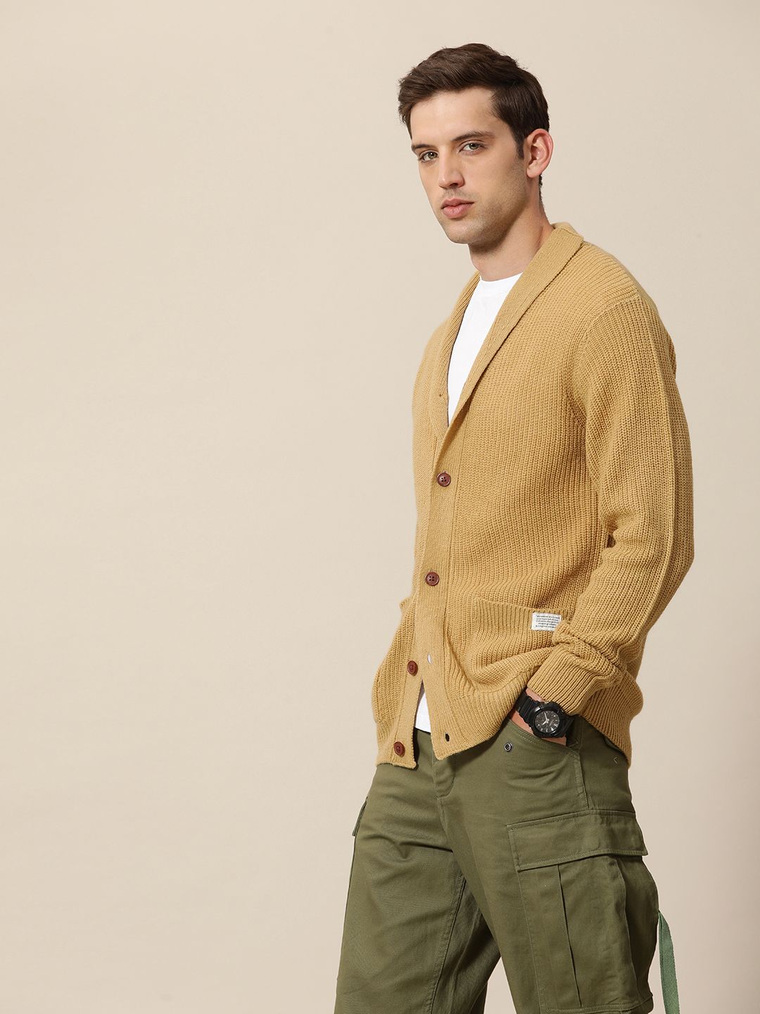 Mr Bowerbird Men Solid Chunky Ribbed Oversized Cardigan