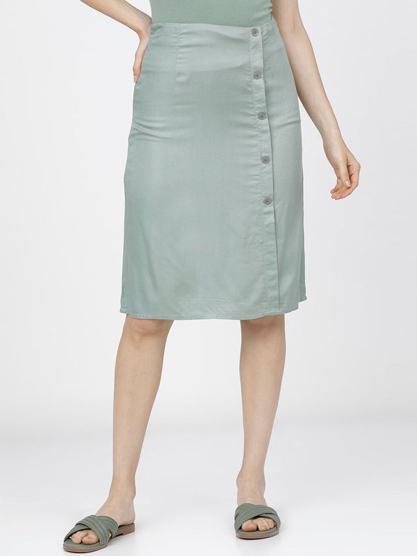 Tokyo Talkies Women Green Solid Midi-Length Wrap Skirt